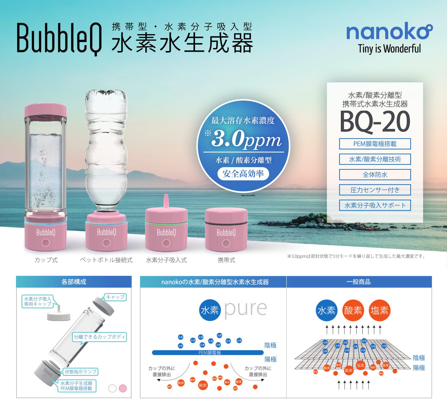 PC樹脂水素水生成器　BubbleQ